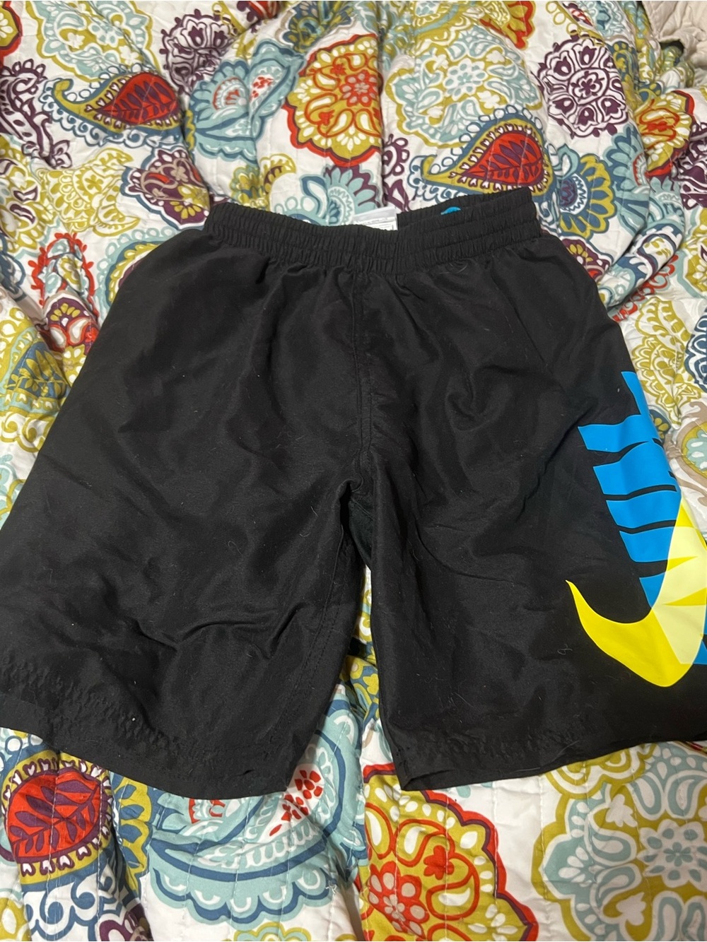 Nike Boys' Swim Trunks Black Blue & Yellow Swoosh